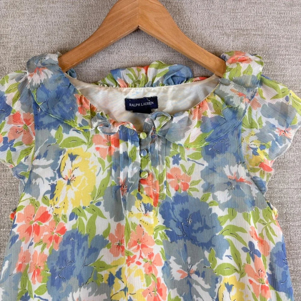 Ralph Lauren Girls Blue Floral Chiffon Ruffle Dress Size 12 373177008 Dainty